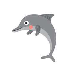 Dolphin animal cartoon character. Isolated on white background. Vector illustration.
