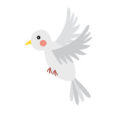 Flying Dove bird animal cartoon character. Isolated on white background. Vector illustration.