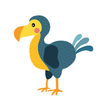 Dodo bird animal cartoon character. Isolated on white background. Vector illustration.