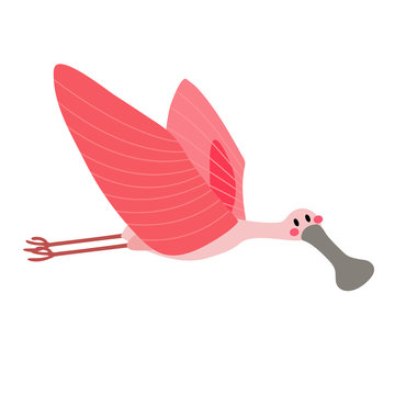 recommend clip art: Flying Roseate Spoonbill bird animal cartoon character. Isolated on white background. Vector illustration.