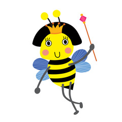 Happy Queen Bee holding scepter animal cartoon character vector