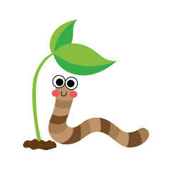 Happy Worm crawling in the garden animal cartoon character. Isolated on white background. Vector illustration.