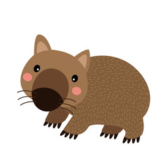 Happy Wombat animal cartoon character. Isolated on white background. Vector illustration.