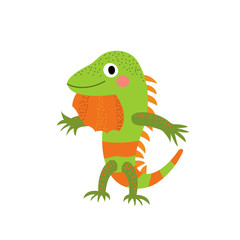Iguana lizard reptile standing on two legs animal cartoon character. Isolated on white background. Vector illustration.