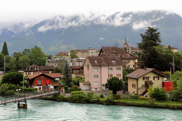 Obraz premium The architecture of the beautiful tourist town of Interlaken, Switzerland