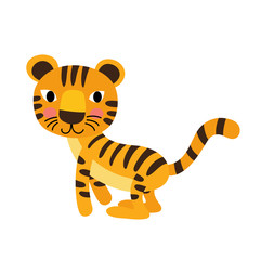 Jumping Tiger animal cartoon character. Isolated on white background. Vector illustration.