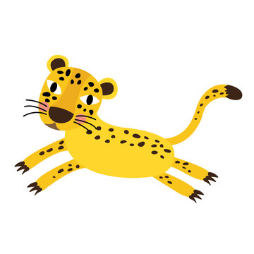 Jumping Cheetah animal cartoon character. Isolated on white background. Vector illustration.