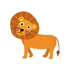 Lion animal cartoon character. Isolated on white background. Vector illustration.