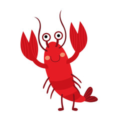 Lobster animal cartoon character. Isolated on white background. Vector illustration.