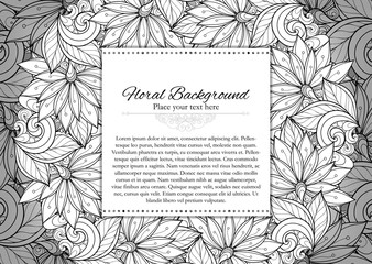 Vector Monochrome Floral Template with Place for Text
