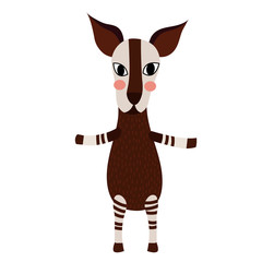 Fototapeta na wymiar Okapi standing on two legs animal cartoon character. Isolated on white background. Vector illustration.