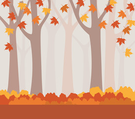 Autumn season background with colored maple leaves and tree. Flat design for business financial marketing banking sale advertisement concept illustration.