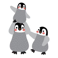 Penguin family animal cartoon character. Isolated on white background. Vector illustration.