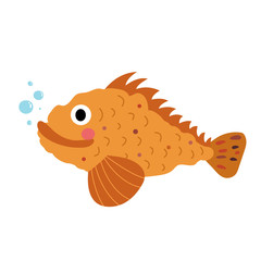 Scorpion Fish animal cartoon character. Isolated on white background. Vector illustration.