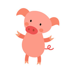 Standing Pig animal cartoon character. Isolated on white background. Vector illustration.