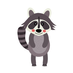 Standing Raccoon animal cartoon character. Isolated on white background. Vector illustration.