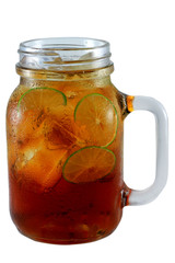 ice lemon tea in cup and on isolate background