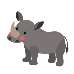 Standing Rhinoceros animal cartoon character. Isolated on white background. Vector illustration.