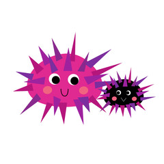 Purple Urchin animal cartoon character. Isolated on white background. Vector illustration.