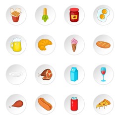 Food icons set in cartoon style. Different kind of meals set collection vector illustration