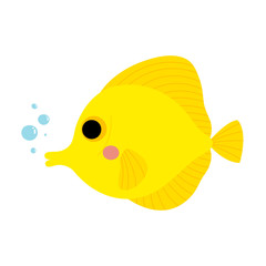 Yellow Tang fish animal cartoon character. Isolated on white background. Vector illustration.