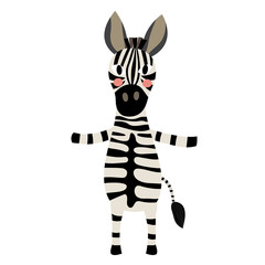 Fototapeta na wymiar Zebra standing on two legs animal cartoon character. Isolated on white background. Vector illustration.