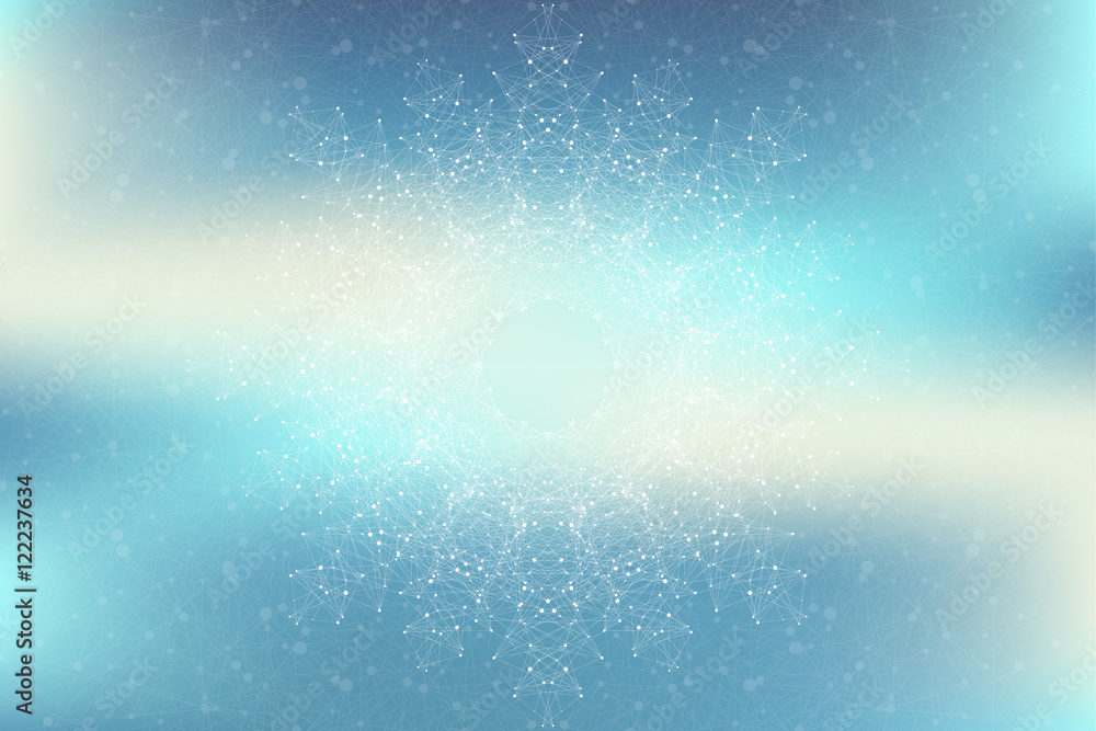 Poster Geometric abstract connected line with dots. Big data visualization. Molecule and communication background. Social network information. Modern technology concept. Vector illustration.