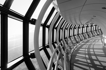 Beautiful steel corridor design in black and white shot.