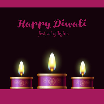 Diwali festival of lights. Happy Diwali background. Vector illustration. Celebration with candles. Indian holiday greeting card