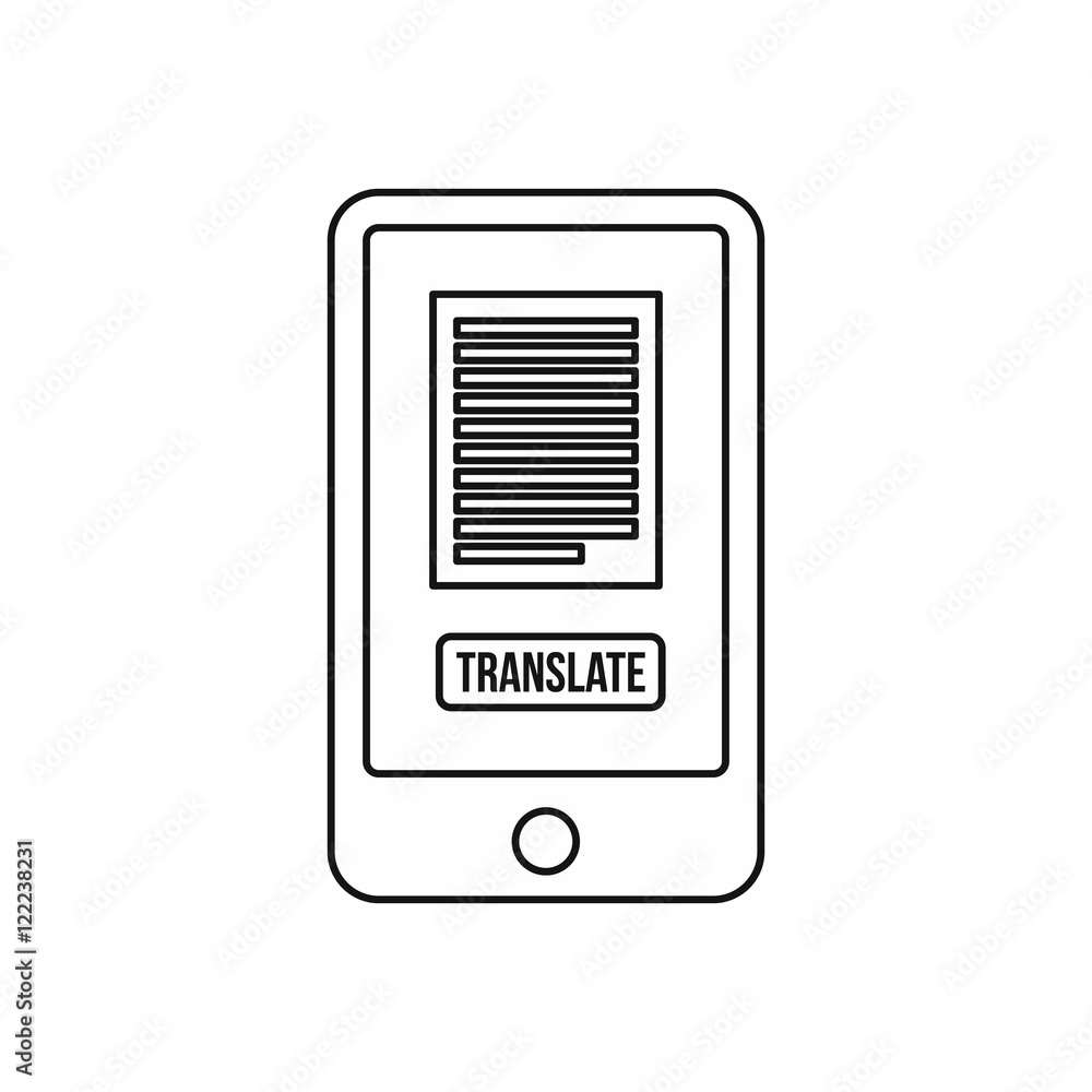 Poster translate application on a smartphone icon in outline style on a white background vector illustratio