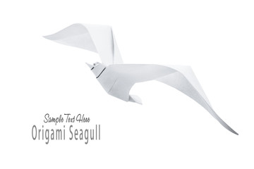 Origami paper seagull on a white background