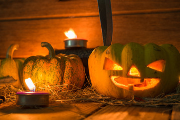 Halloween pumpkin on dark background close up shoot