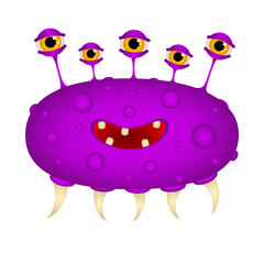 vector illustration bacteria cartoon character monster virus cute purple on a white background