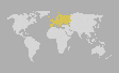 Moderne Pixel Weltkarte grau orange: Europa