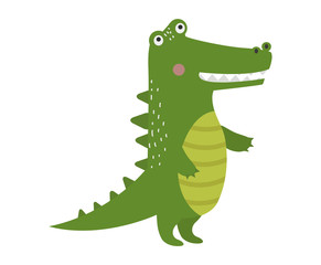 Cartoon green crocodile reptile flat vector illustration.