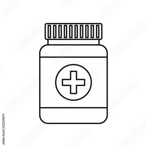 "Medicine bottle icon in outline style on a white background vector