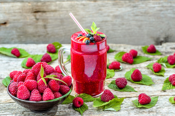 Cold smoothie fruit drink, raspberry cocktail antioxidant for we