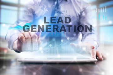 Businessman is using tablet computer, pressing button on touch screen and selecting 