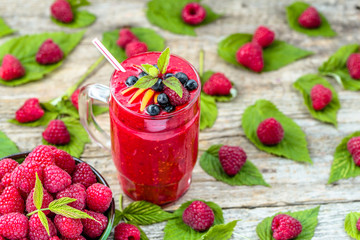 Berry smoothie from raspberry fresh fruits