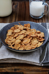 Close-up of healthy breakfast with cereal and milk