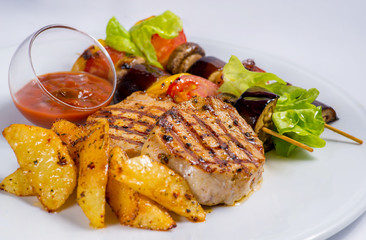 grilled meat with vegetables kebab