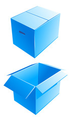 blue cardboard box opened isolated