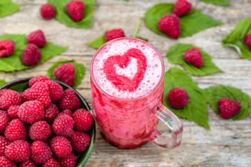 Blended smoothie, raspberry fresh fruits milkshake in a glass ja