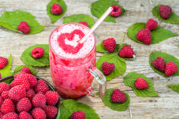 Milk cocktail with raspberries, milkshake with fruits and jelly