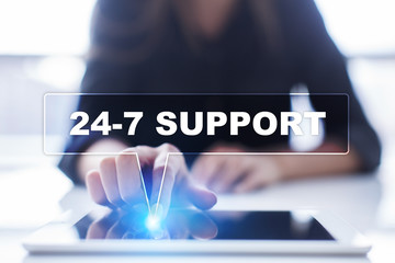 Woman is using tablet pc, pressing on virtual screen and selecting 