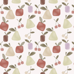 Seamless decorative pattern with fruits, bright spring or summer