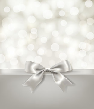 silver bow ribbon and light effects blurry background. vector