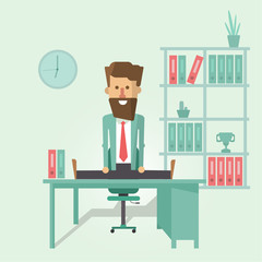 Businessman meditating on the table. Vector illustration