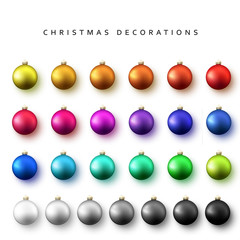 Christmas decoration balls range. Gloss Christmas balls isolated on a white background realistic vector illustration