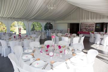 Image of tables setting at a luxury wedding hall